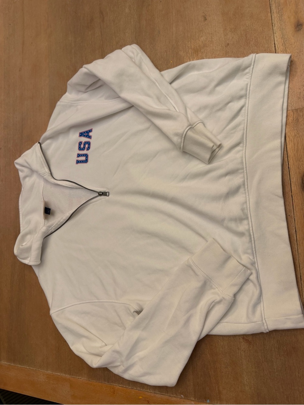 Universal Thread White Quarter-Zip Pullover with Blue USA Embroidery